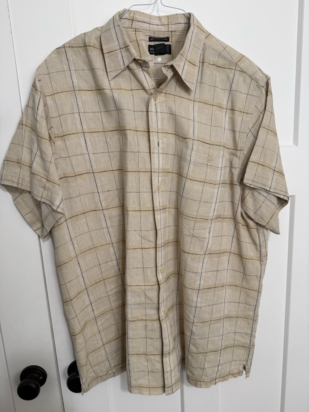 Men's Casual Short-Sleeve Button-Down Shirt - Beige Plaid